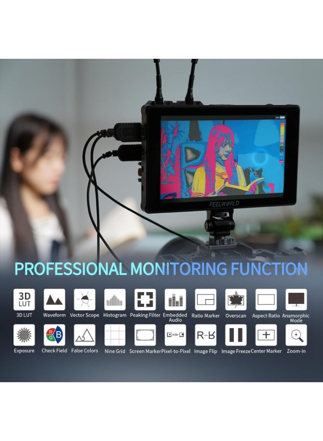 FEELWORLD F7 Plus 7 Inch 1200nit DSLR Camera Field Monitor Touch Screen with 3D Lut HDR Waveform F970 External Power Install Kit 1920x1200 4K 60Hz HDMI Input and Output 8.4V DC Output 5V Type-c Input - Image 4